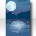 月夜の湖の背景　青
