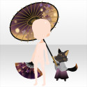 お付の狐と紫陽花傘　黒