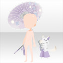 お付の狐と紫陽花傘　紫