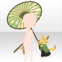 お付の狐と紫陽花傘　緑