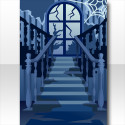 黒猫洋館の階段の背景　ブルー